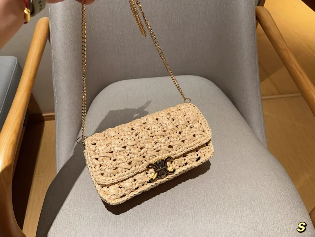 💰145 赛琳Celine 草编拉菲草编织镂空链条包 尺寸25×14×9 礼盒包装🎁
