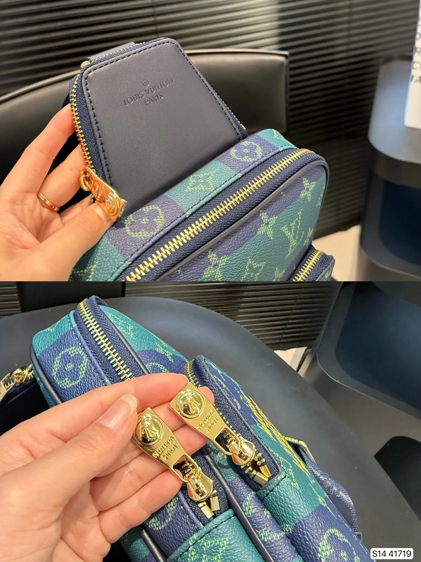 P120 新款男士胸包 Lv胸包,采用拉链,方便取用,无论您的氛围如何,您都可以毫不费力地携带这款时尚腰包。内部饰有简约而精心设计的内饰。这款胸包足以容纳所有小物品。可是永不过时的哦,而且无论怎么搭配都超有范!尺寸:18 30 货号41719