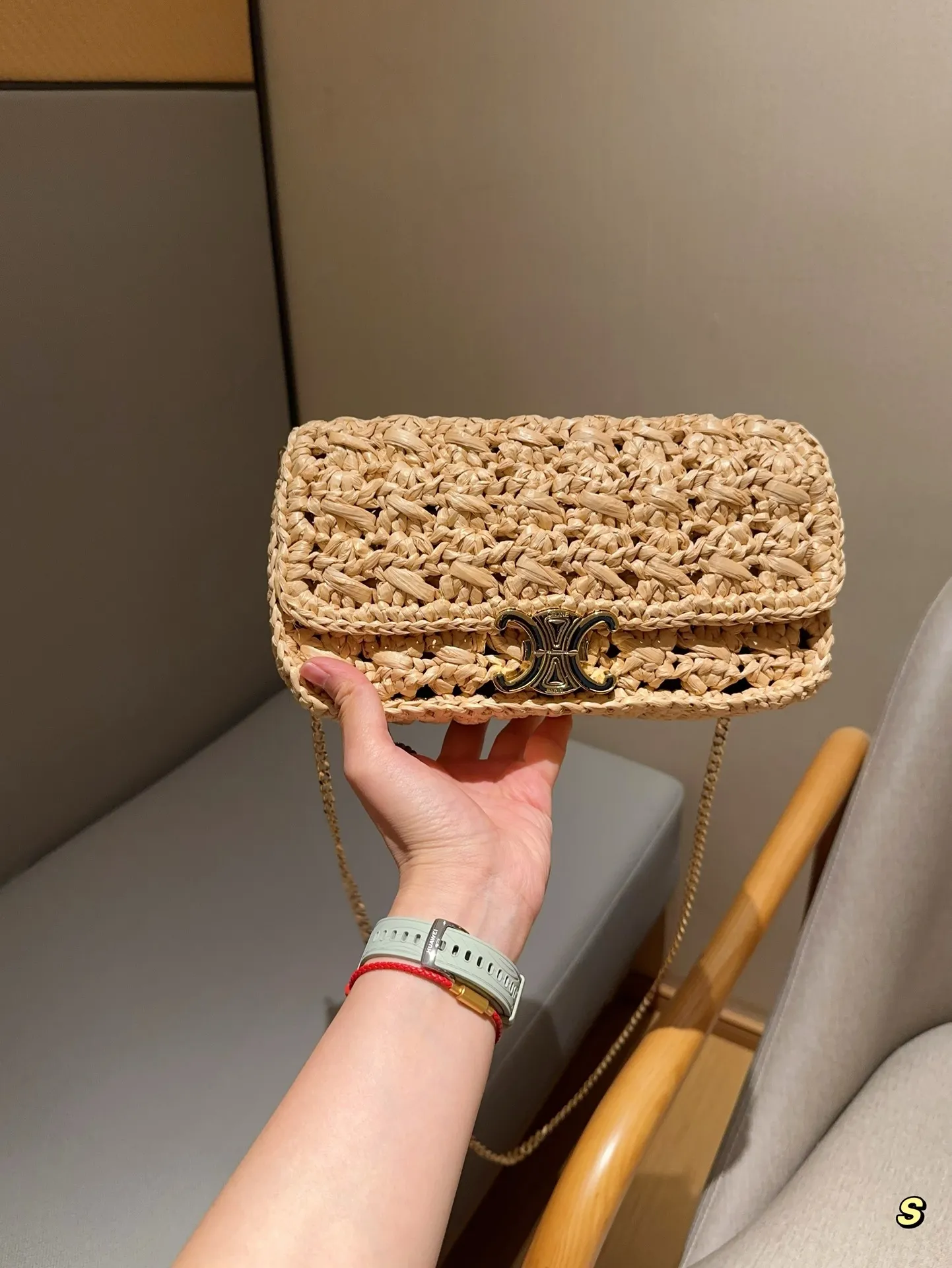 💰145 赛琳Celine 草编拉菲草编织镂空链条包 尺寸25×14×9 礼盒包装🎁