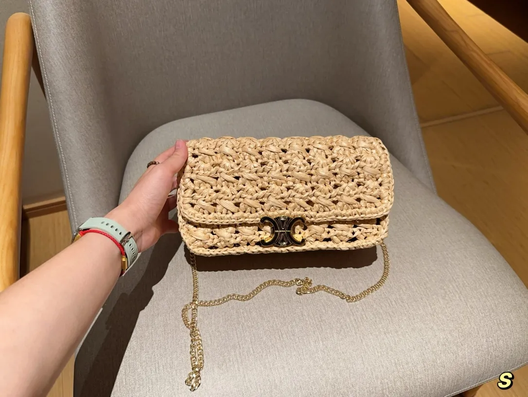 💰145 赛琳Celine 草编拉菲草编织镂空链条包 尺寸25×14×9 礼盒包装🎁