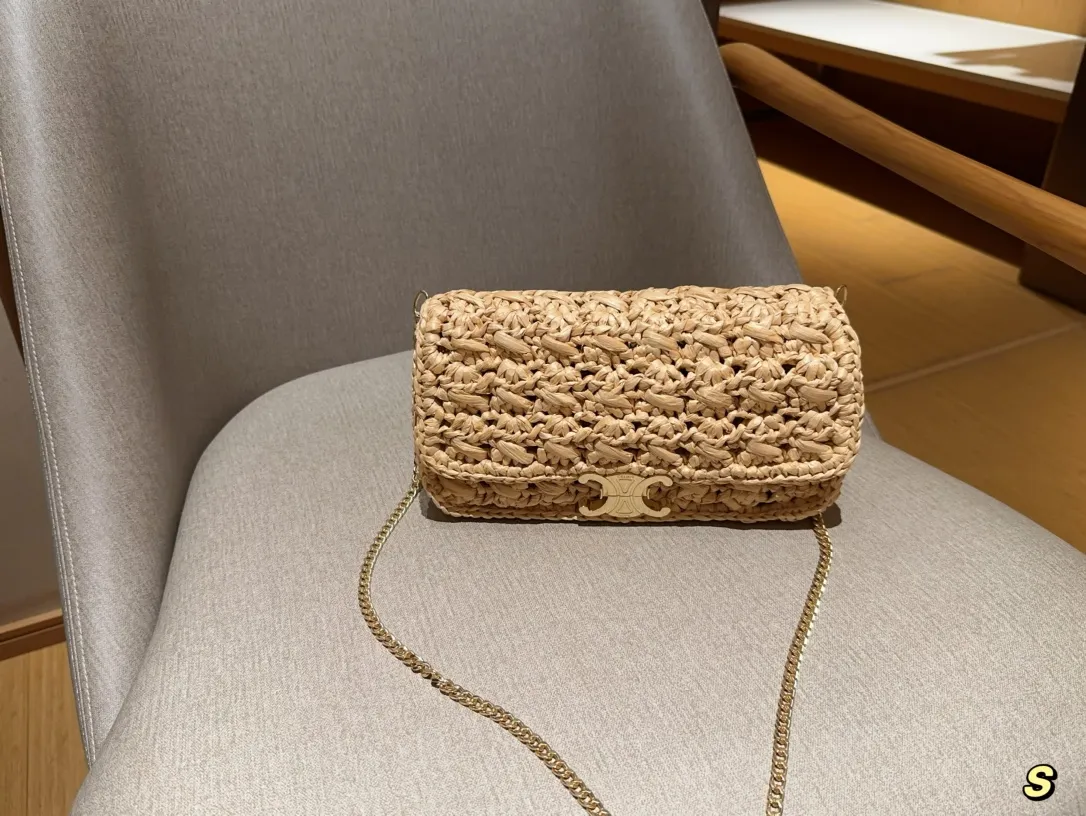 💰145 赛琳Celine 草编拉菲草编织镂空链条包 尺寸25&times;14&times;9 礼盒包装🎁