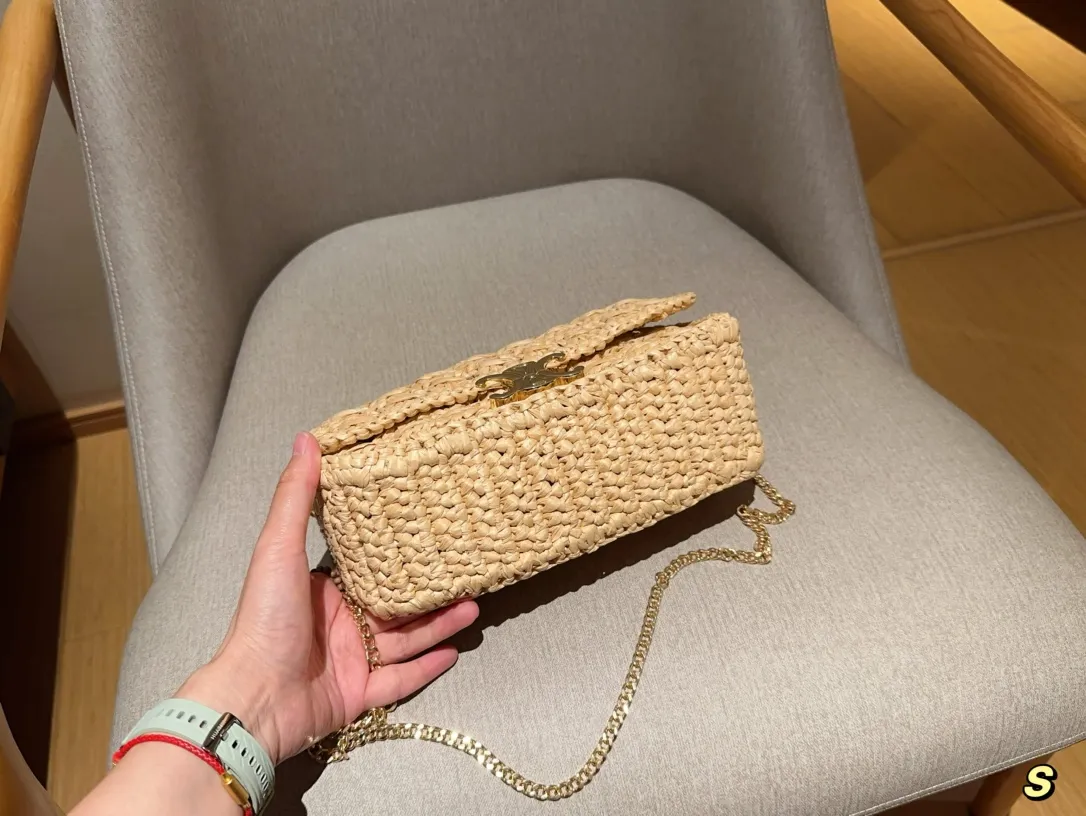 💰145 赛琳Celine 草编拉菲草编织镂空链条包 尺寸25×14×9 礼盒包装🎁