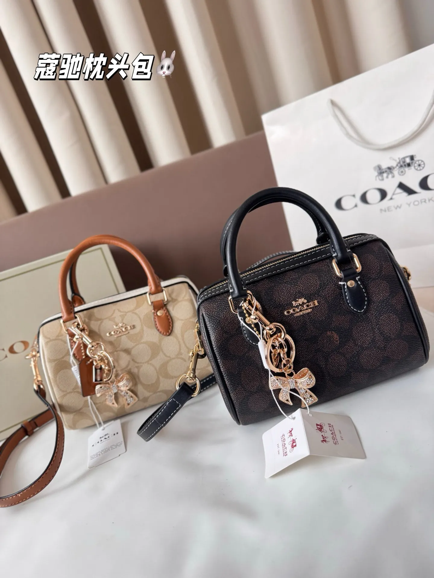 P145 配盒子 蔻驰枕头包出货 专柜同步 最新款 ❤️❤️🔥超级实用的款式 手提 斜挎多用款 原版电镀五金带logo 超级大牌 ‼️时尚百搭款式 不挑年龄段 喜欢的抓紧自留啦 尺寸：18*13