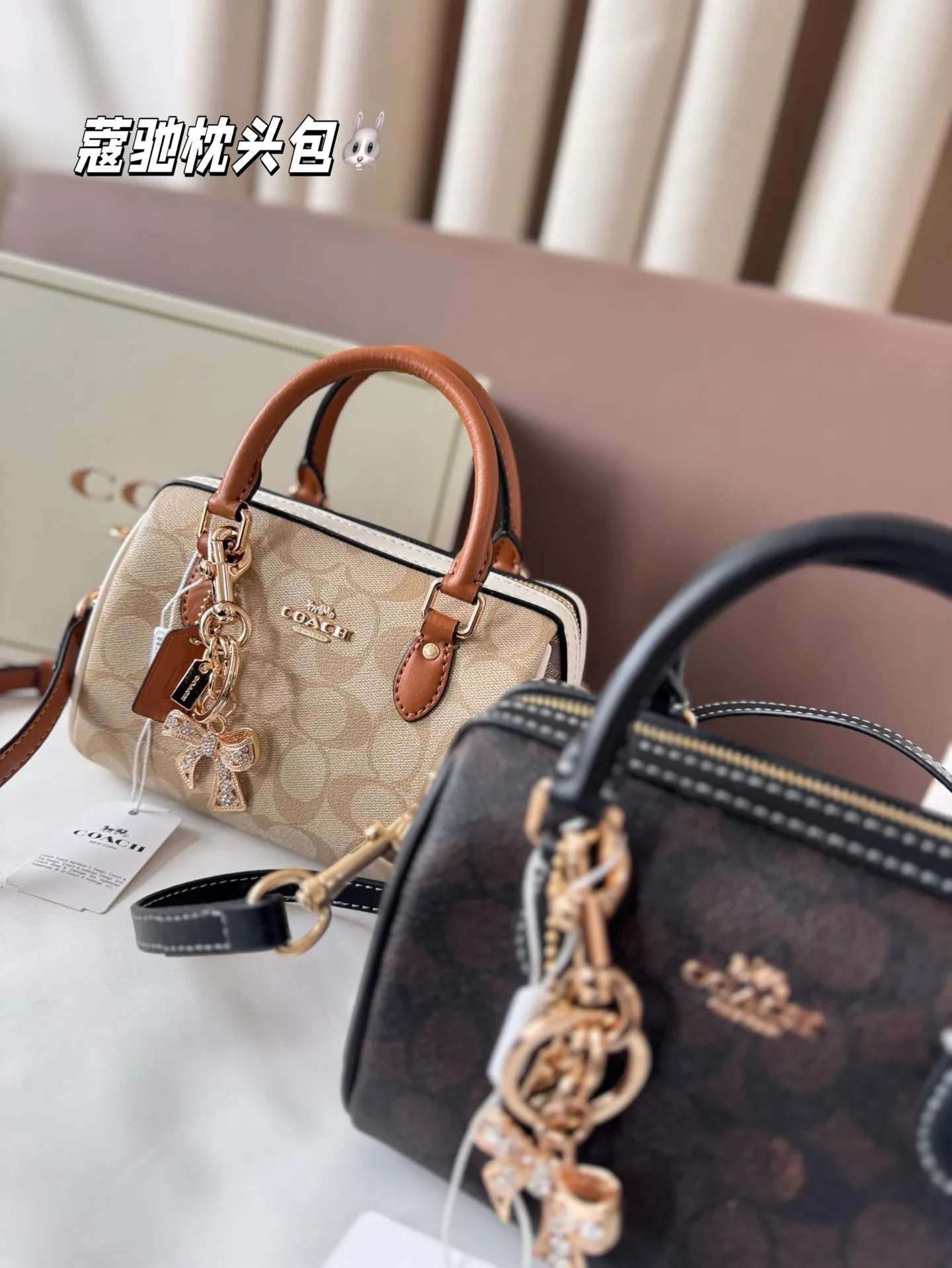 P145 配盒子 蔻驰枕头包出货 专柜同步 最新款 ❤️❤️🔥超级实用的款式 手提 斜挎多用款 原版电镀五金带logo 超级大牌 ‼️时尚百搭款式 不挑年龄段 喜欢的抓紧自留啦 尺寸：18*13
