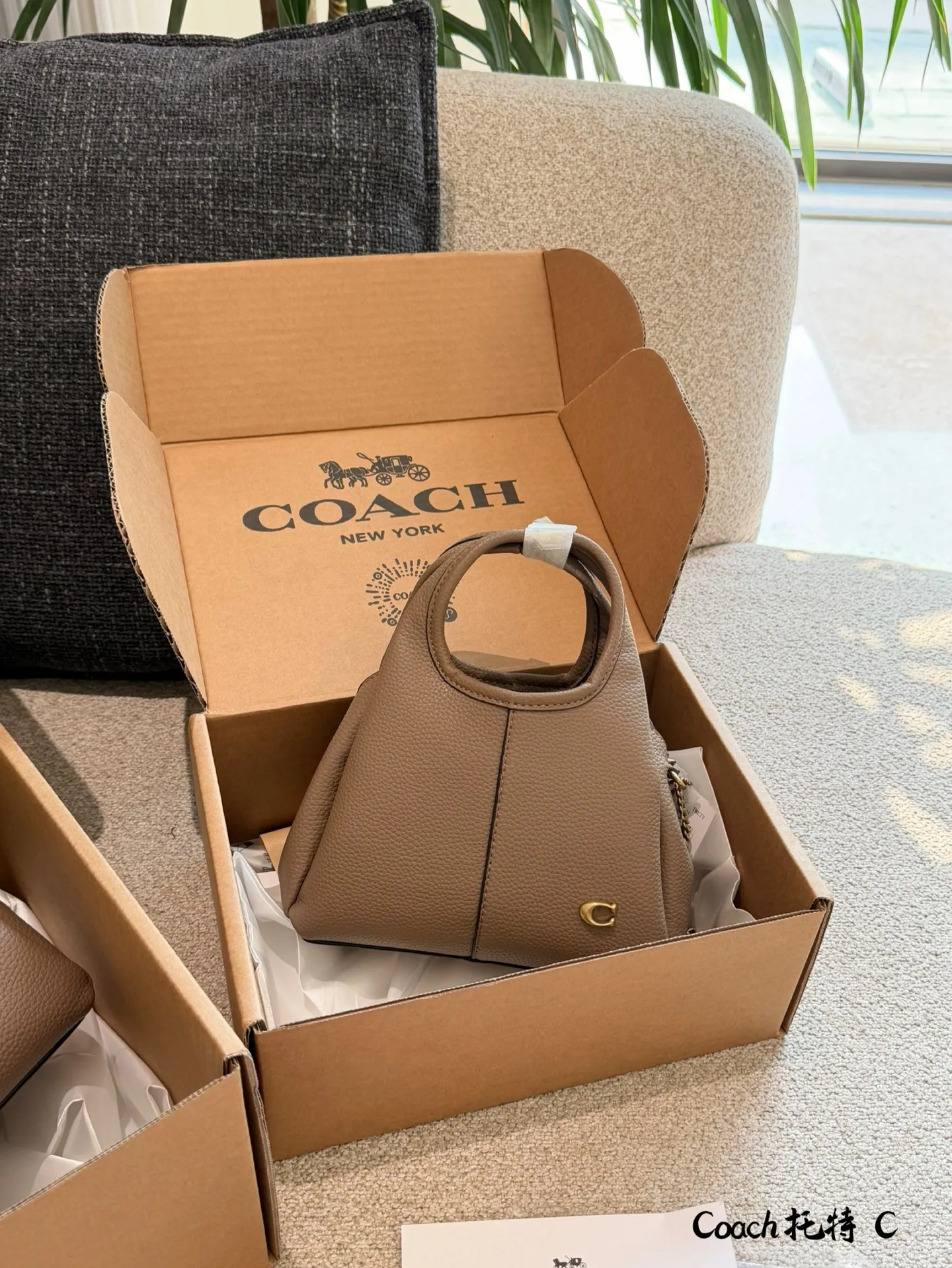 p165p180 COACH LANA 23号单肩包​​ 👜COACH LANA 23号单肩包，荔枝纹头层牛皮，手感柔软耐用，浅灰调超百搭，通勤休闲都能轻松驾驭✨。23cm16cm 小巧尺寸，手提斜挎随心切换，内部隔层方便收纳手机、钥匙、口红等日常小物。金色C字Logo点缀，低调又有辨识度，简约优雅风格，秋冬大衣、针织衫都能轻松搭配，实用又时髦！