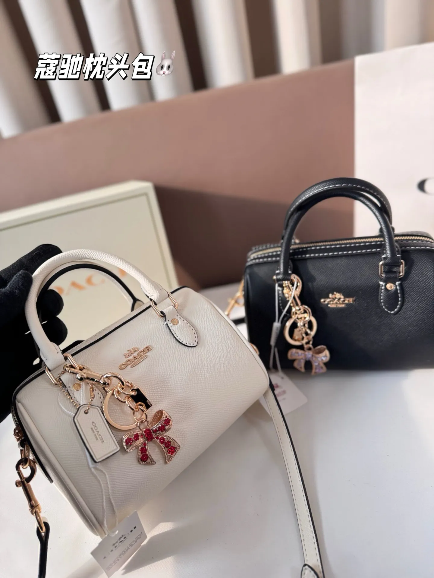 P145 配盒子 蔻驰枕头包出货 专柜同步 最新款 ❤️❤️🔥超级实用的款式 手提 斜挎多用款 原版电镀五金带logo 超级大牌 ‼️时尚百搭款式 不挑年龄段 喜欢的抓紧自留啦 尺寸：18*13