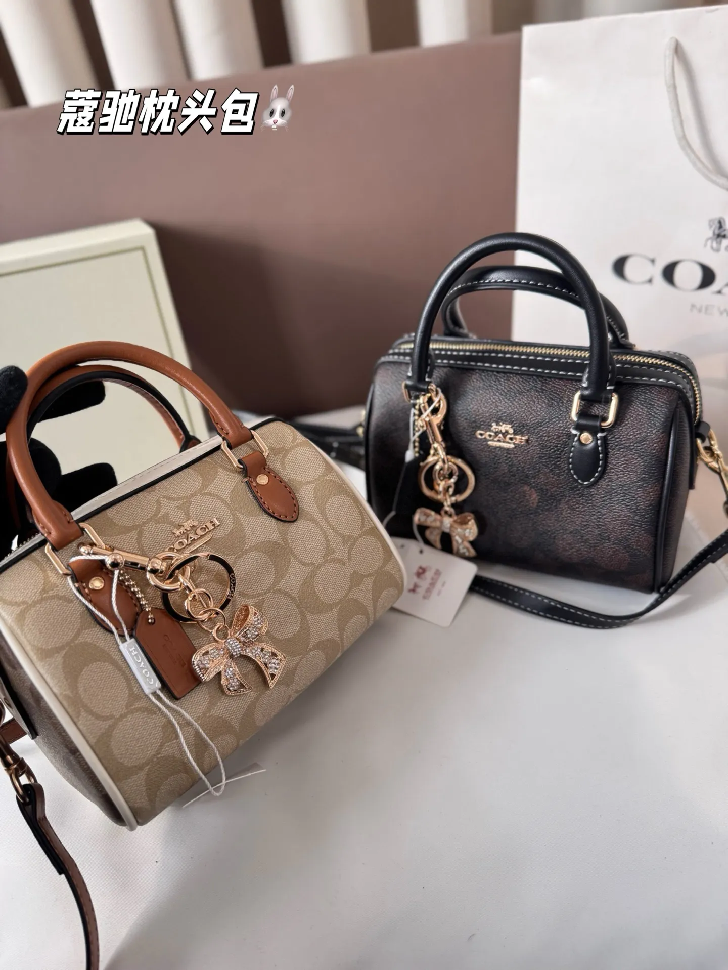 P145 配盒子 蔻驰枕头包出货 专柜同步 最新款 ❤️❤️🔥超级实用的款式 手提 斜挎多用款 原版电镀五金带logo 超级大牌 ‼️时尚百搭款式 不挑年龄段 喜欢的抓紧自留啦 尺寸：18*13
