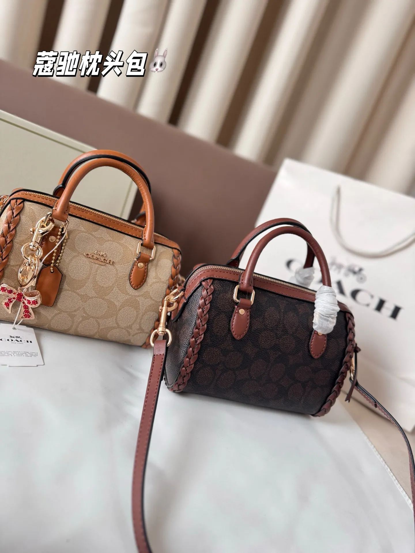 P165 配盒子 蔻驰枕头包出货 专柜同步 最新款 ❤️❤️🔥超级实用的款式 手提 斜挎多用款 原版电镀五金带logo 超级大牌 ‼️时尚百搭款式 不挑年龄段 喜欢的抓紧自留啦 尺寸：18*13