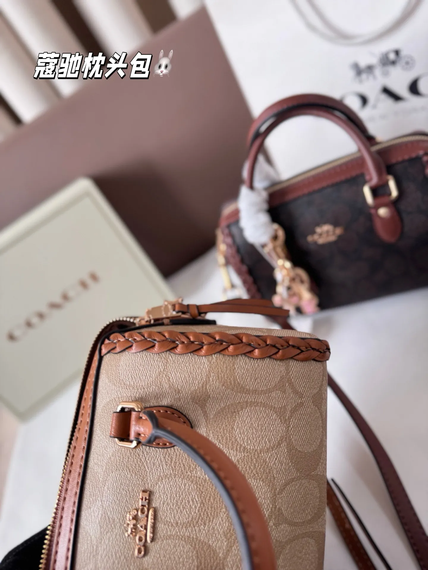 P165 配盒子 蔻驰枕头包出货 专柜同步 最新款 ❤️❤️🔥超级实用的款式 手提 斜挎多用款 原版电镀五金带logo 超级大牌 ‼️时尚百搭款式 不挑年龄段 喜欢的抓紧自留啦 尺寸:18*13