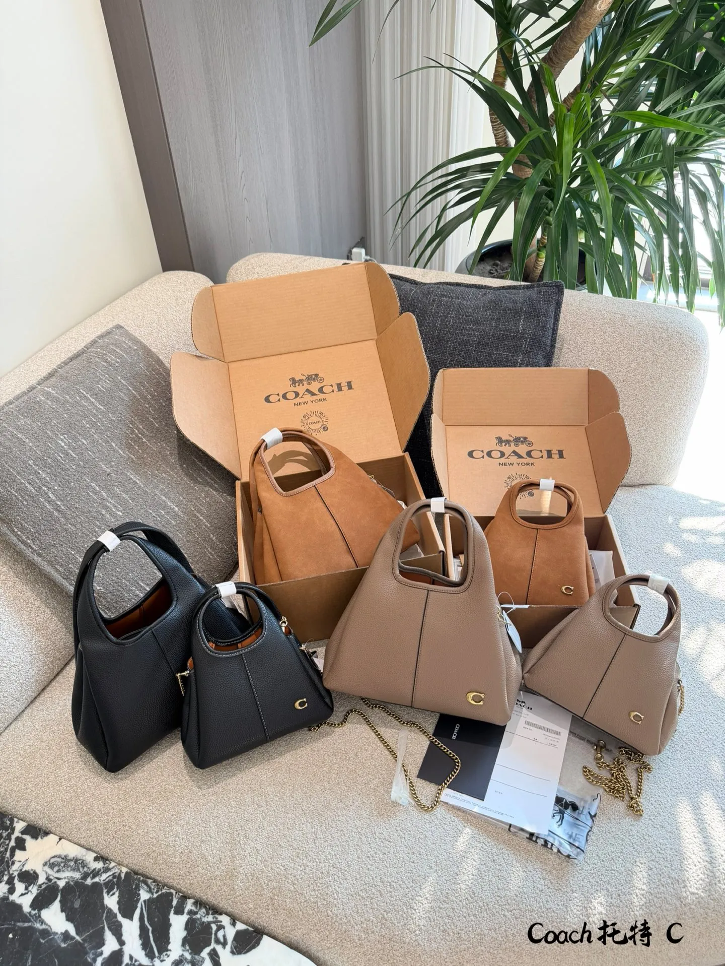 p165p180 COACH LANA 23号单肩包​​ 👜COACH LANA 23号单肩包，荔枝纹头层牛皮，手感柔软耐用，浅灰调超百搭，通勤休闲都能轻松驾驭✨。23cm16cm 小巧尺寸，手提斜挎随心切换，内部隔层方便收纳手机、钥匙、口红等日常小物。金色C字Logo点缀，低调又有辨识度，简约优雅风格，秋冬大衣、针织衫都能轻松搭配，实用又时髦！