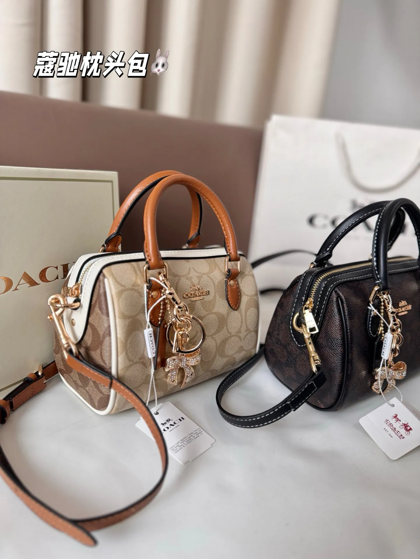 P145 配盒子 蔻驰枕头包出货 专柜同步 最新款 ❤️❤️🔥超级实用的款式 手提 斜挎多用款 原版电镀五金带logo 超级大牌 ‼️时尚百搭款式 不挑年龄段 喜欢的抓紧自留啦 尺寸：18*13