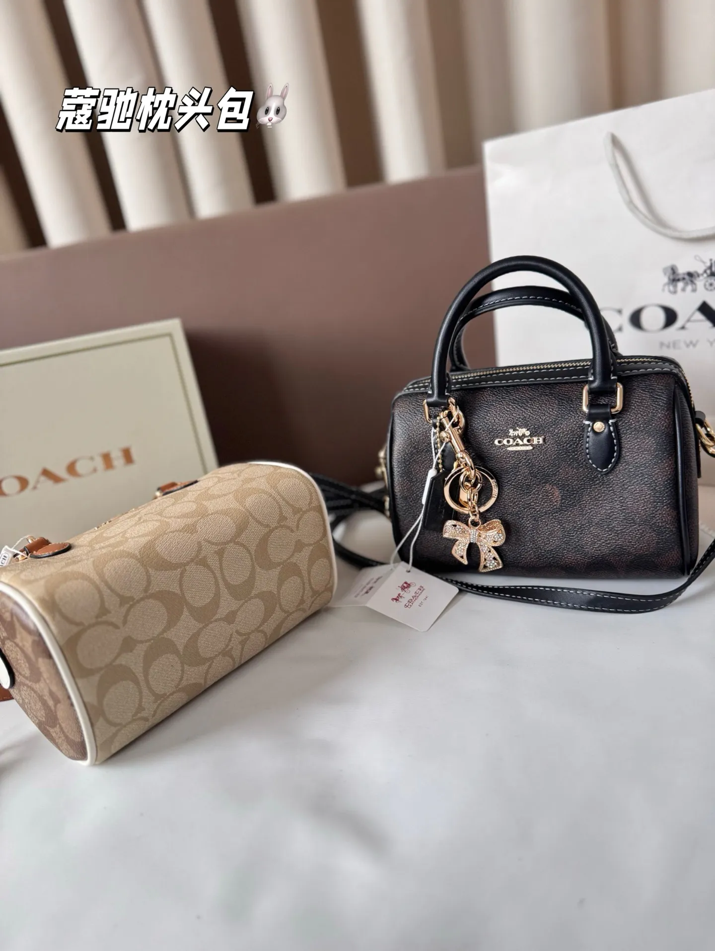 P145 配盒子 蔻驰枕头包出货 专柜同步 最新款 ❤️❤️🔥超级实用的款式 手提 斜挎多用款 原版电镀五金带logo 超级大牌 ‼️时尚百搭款式 不挑年龄段 喜欢的抓紧自留啦 尺寸：18*13