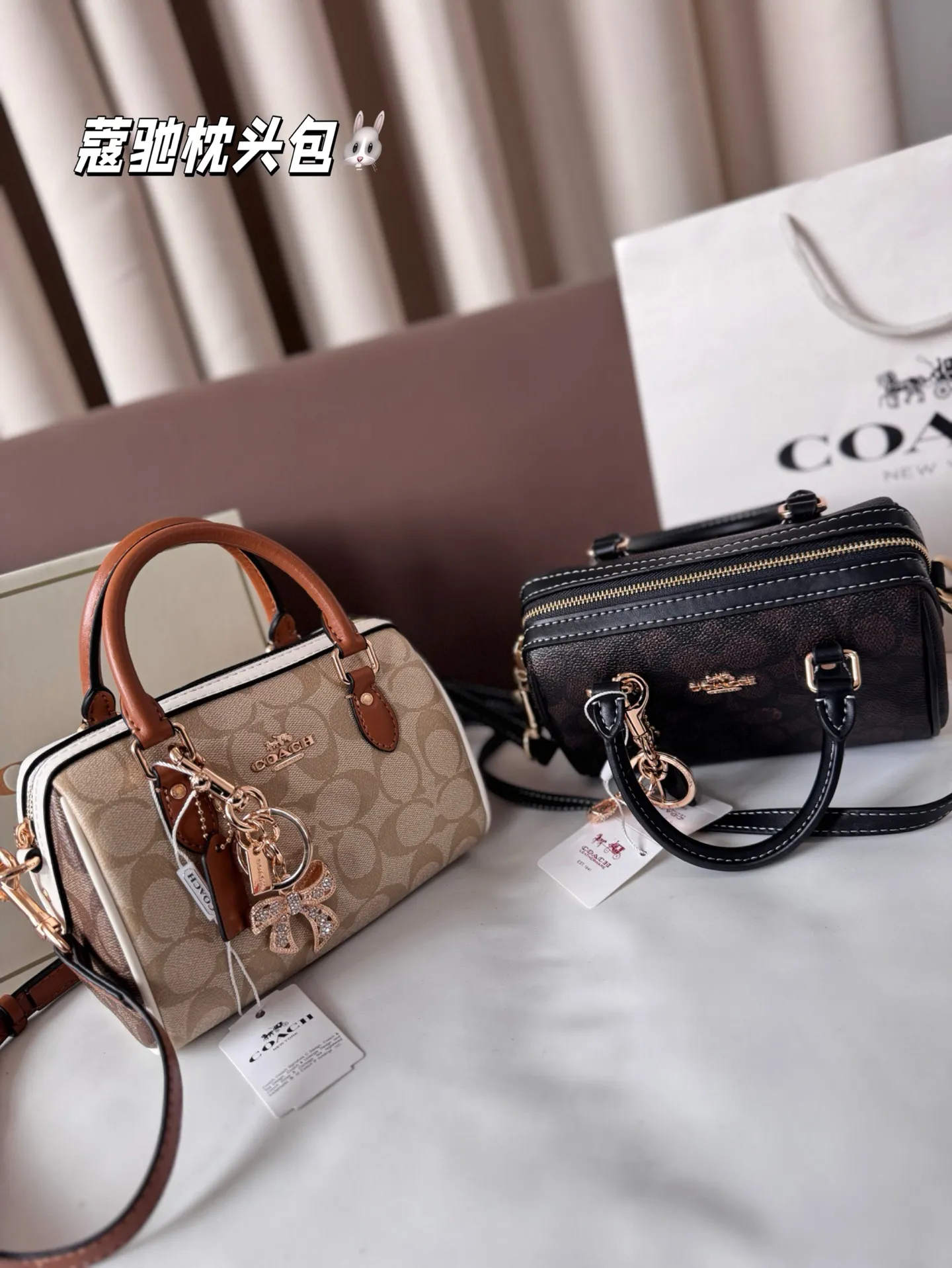 P145 配盒子 蔻驰枕头包出货 专柜同步 最新款 ❤️❤️🔥超级实用的款式 手提 斜挎多用款 原版电镀五金带logo 超级大牌 ‼️时尚百搭款式 不挑年龄段 喜欢的抓紧自留啦 尺寸：18*13