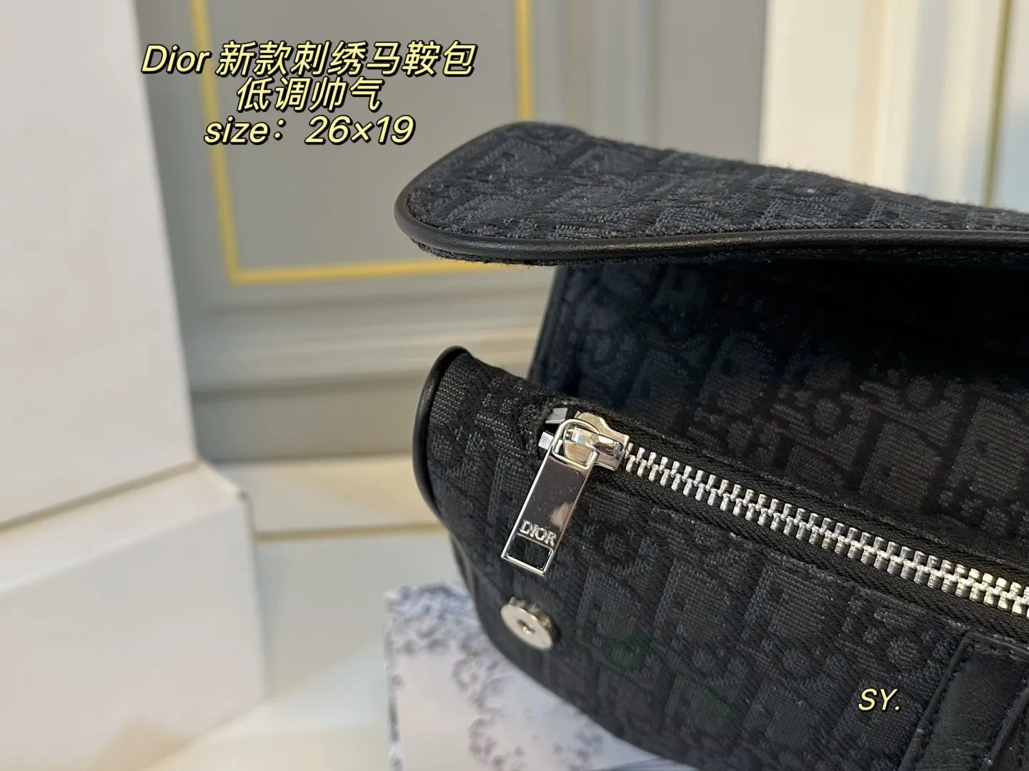 P165（折叠盒） size：26&times;19 Dior 迪奥新款刺绣马鞍包💕 将帅气和优雅两种不同风格碰撞一起. 融合了新一代女性的时髦与个性～ 百搭的程度可以让你惊艳且满意！ 低调帅气街头风更是这款的最大亮点✨