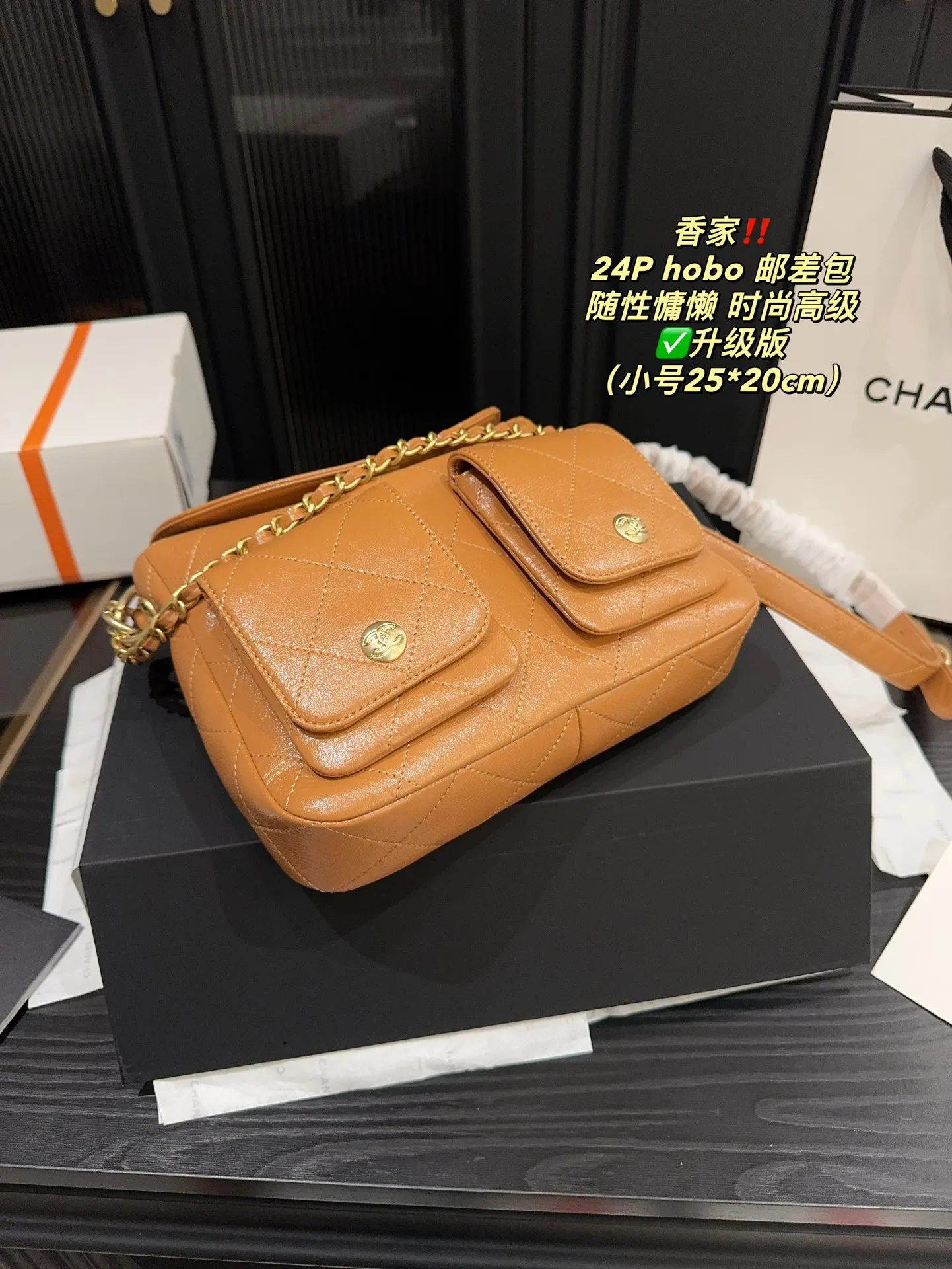 ✅升级版大号P205全套包装⚠️尺寸30.23 小号P195全套包装⚠️尺寸25.20 香奈儿 Chanel 24p hobo邮差包 质感很高级 容量超级大也很耐用 日常出街背它回头率百分百 就是这种随性慵懒感