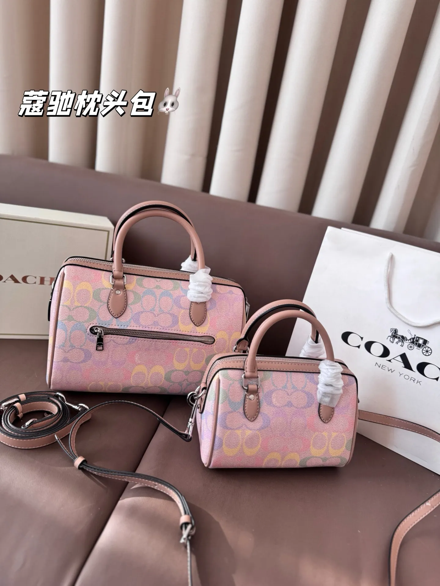 大号P180 小号P160 礼盒🎁（带挂件） 蔻驰枕头包出货 专柜同步 最新款 ❤️❤️🔥超级实用的款式 手提 斜挎多用款 原版电镀五金带logo 超级大牌 内衬logo‼️时尚百搭款式 不挑年龄段 喜欢的抓紧自留啦 尺寸：大25*17 小17*12