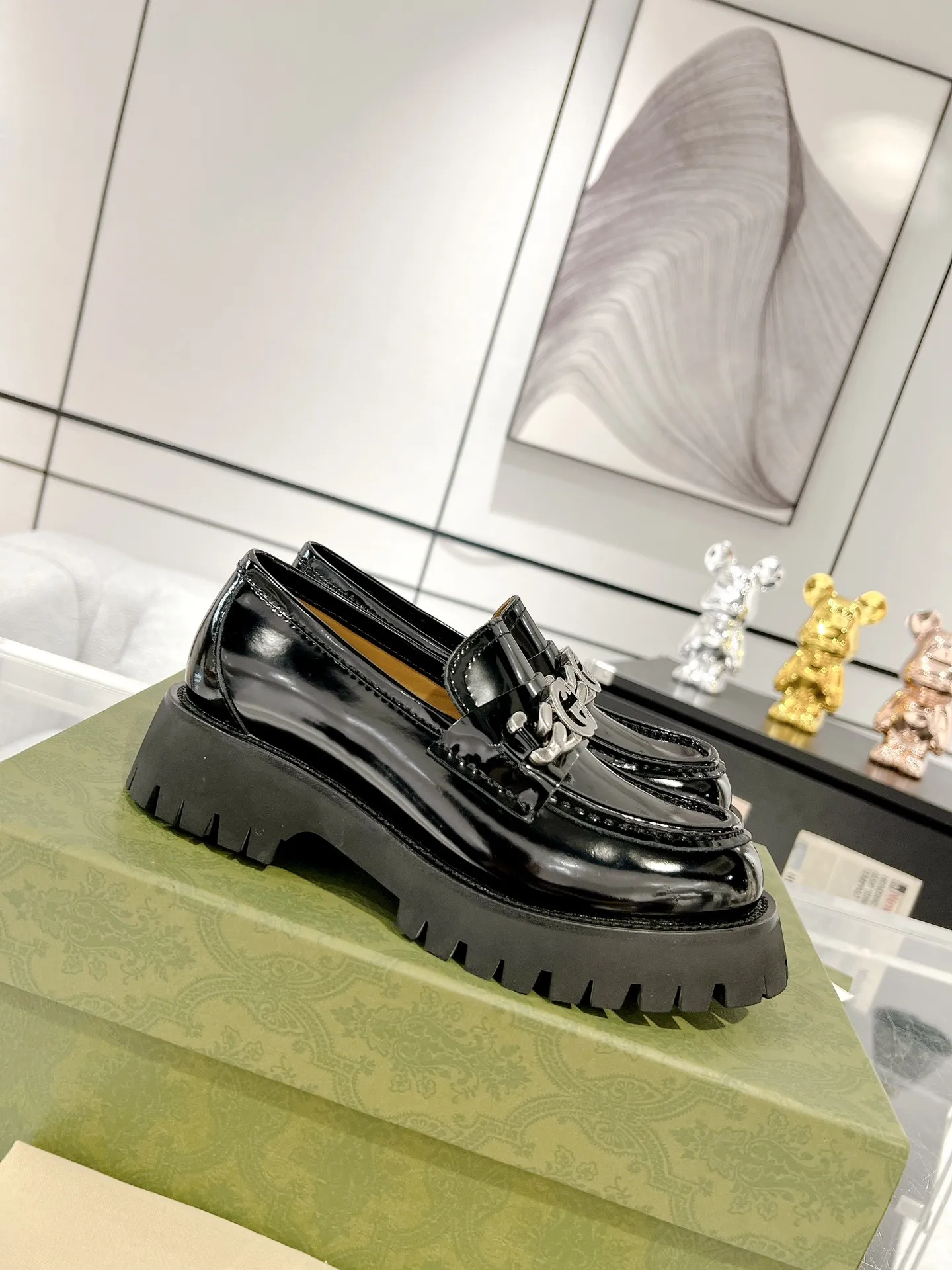 🧡P270💰 Gucci 2023新款双GG沟纹厚底乐福鞋 松糕鞋 秀场大爆款 专柜购买原版一比一打造 所有细节 材料 全部跟你在专柜买到的都一样 牛皮面料 码数:35-40#