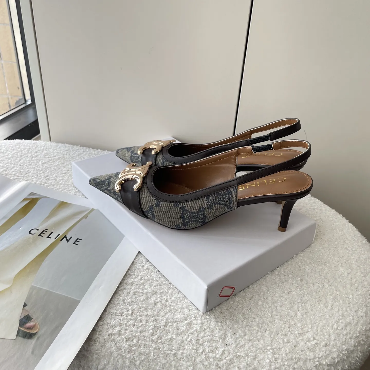 橙子出厂价💰100 CELINE 赛琳 春夏新款 凯旋门尖头高跟凉鞋 细跟单鞋 通勤女鞋 跟高:6CM 码数:34-42