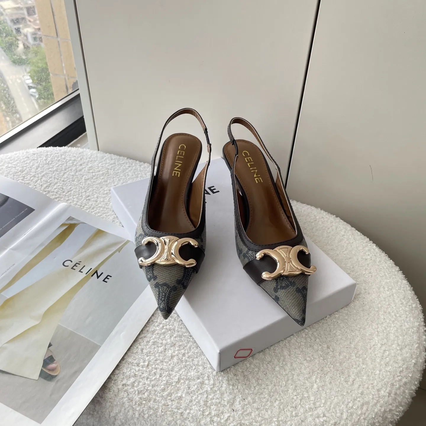 橙子出厂价💰100 CELINE 赛琳 春夏新款 凯旋门尖头高跟凉鞋 细跟单鞋 通勤女鞋 跟高:6CM 码数:34-42