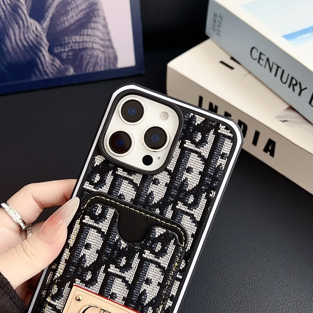 Dior迪奥 牛仔插卡款 铆钉贴皮金标 双色边壳（11-16PM,7-11PRO和三星型号用黑色边框）