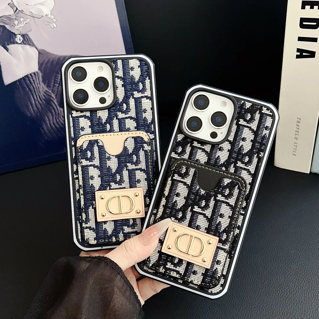 Dior迪奥 牛仔插卡款 铆钉贴皮金标 双色边壳（11-16PM,7-11PRO和三星型号用黑色边框）