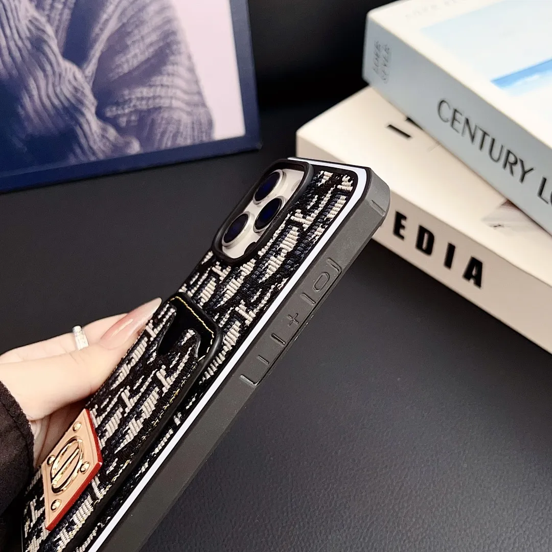 Dior迪奥 牛仔插卡款 铆钉贴皮金标 双色边壳（11-16PM,7-11PRO和三星型号用黑色边框）