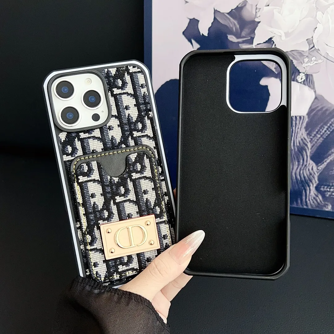 Dior迪奥 牛仔插卡款 铆钉贴皮金标 双色边壳（11-16PM,7-11PRO和三星型号用黑色边框）