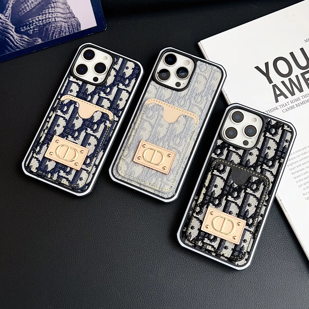 Dior迪奥 牛仔插卡款 铆钉贴皮金标 双色边壳(11-16PM,7-11PRO和三星型号用黑色边框)