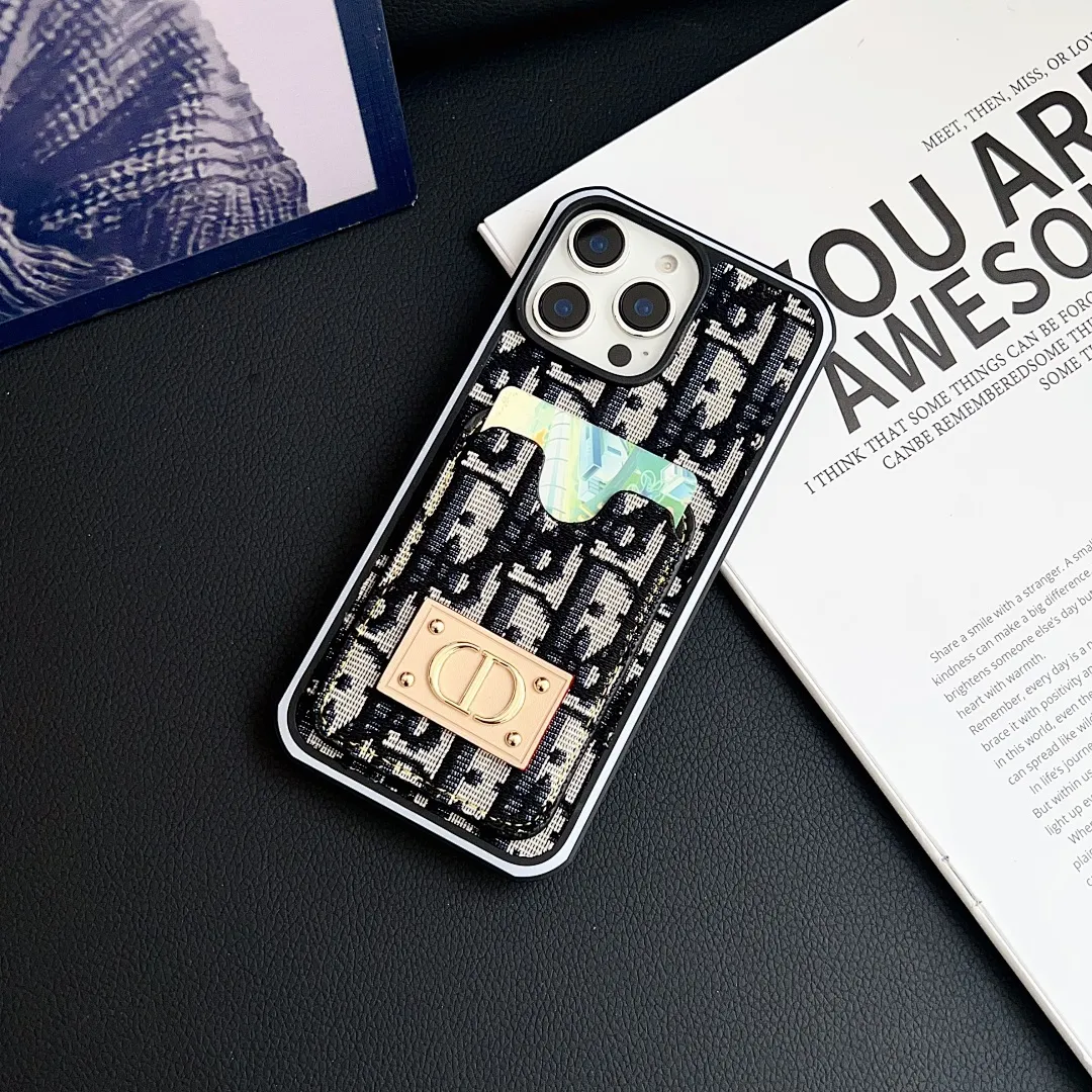 Dior迪奥 牛仔插卡款 铆钉贴皮金标 双色边壳（11-16PM,7-11PRO和三星型号用黑色边框）