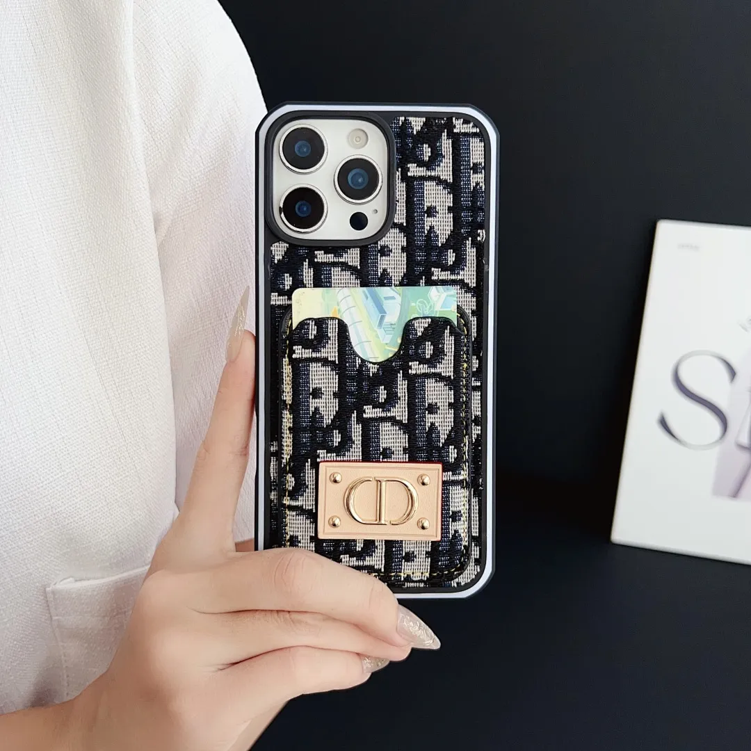 Dior迪奥 牛仔插卡款 铆钉贴皮金标 双色边壳(11-16PM,7-11PRO和三星型号用黑色边框)