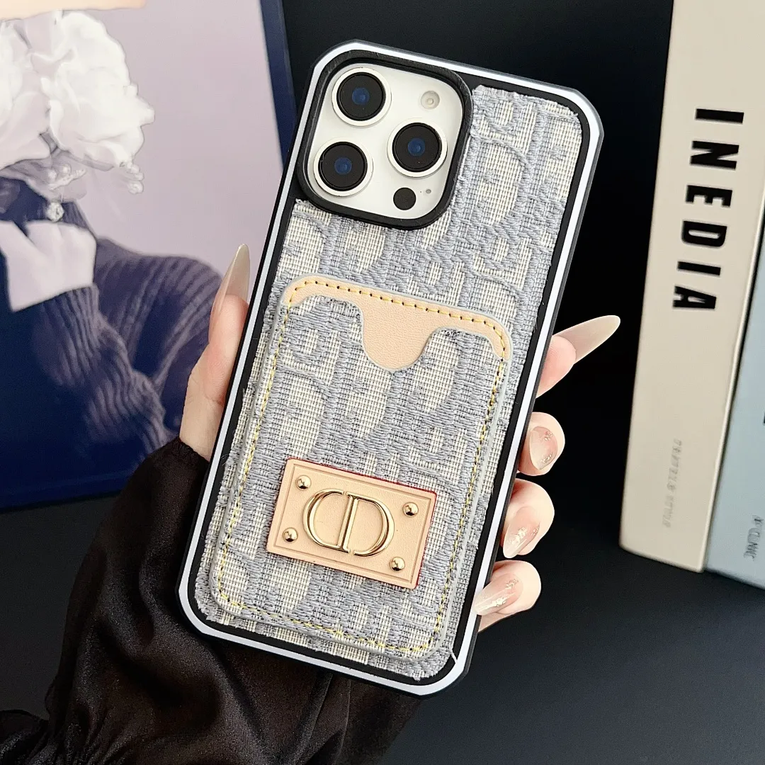 Dior迪奥 牛仔插卡款 铆钉贴皮金标 双色边壳（11-16PM,7-11PRO和三星型号用黑色边框）