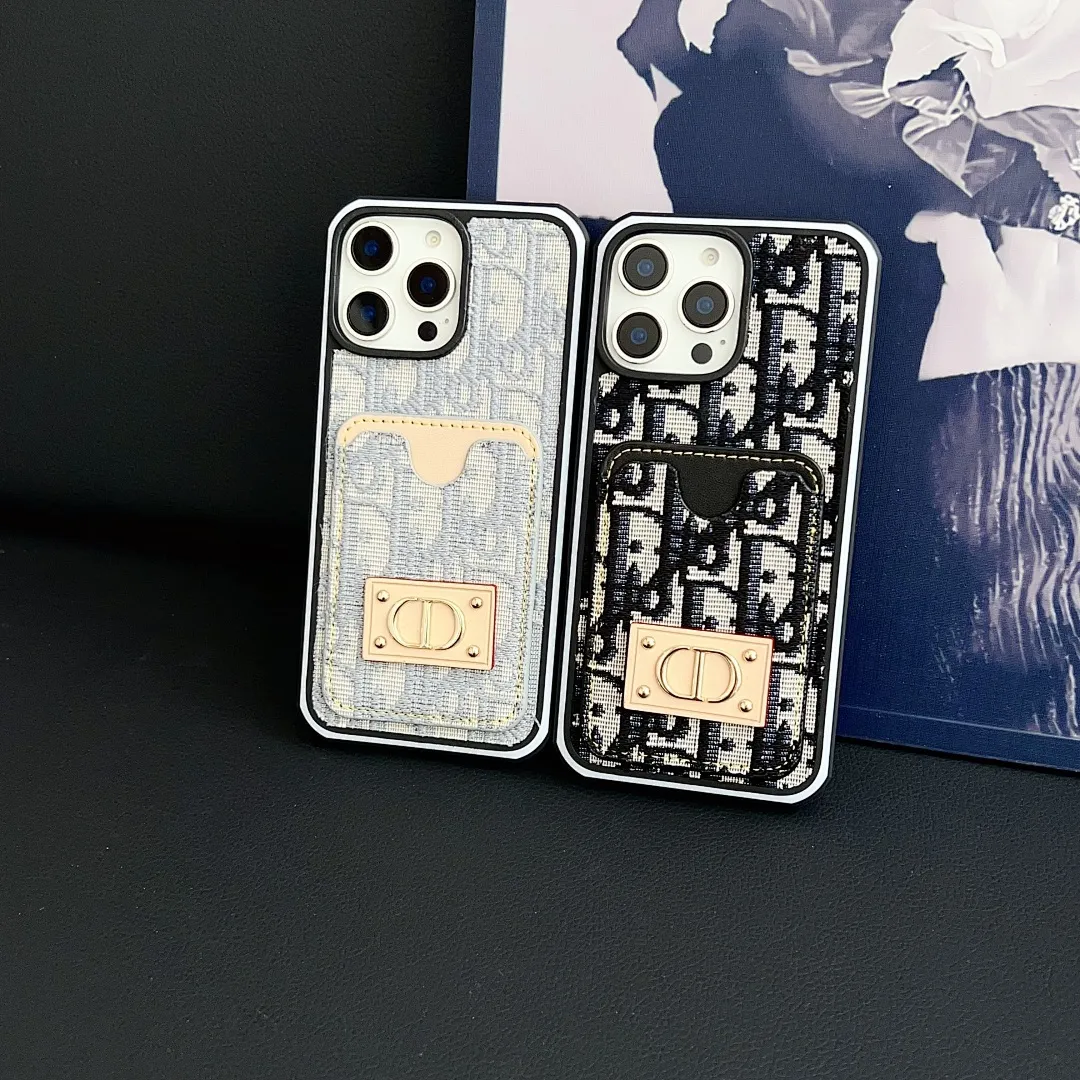Dior迪奥 牛仔插卡款 铆钉贴皮金标 双色边壳（11-16PM,7-11PRO和三星型号用黑色边框）