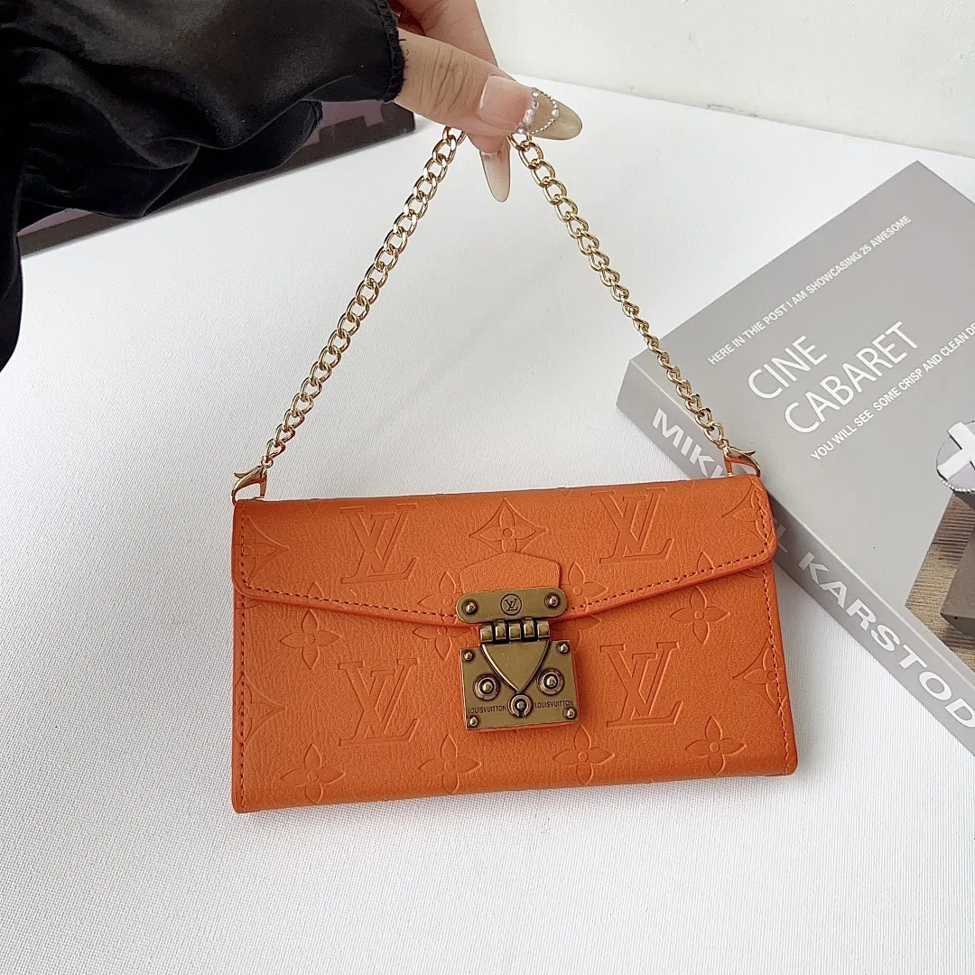 LV 三折皮套 压印花 挂绳+手链+丝巾手腕绳（苹果7-17PM,三星型号S22-S26U)