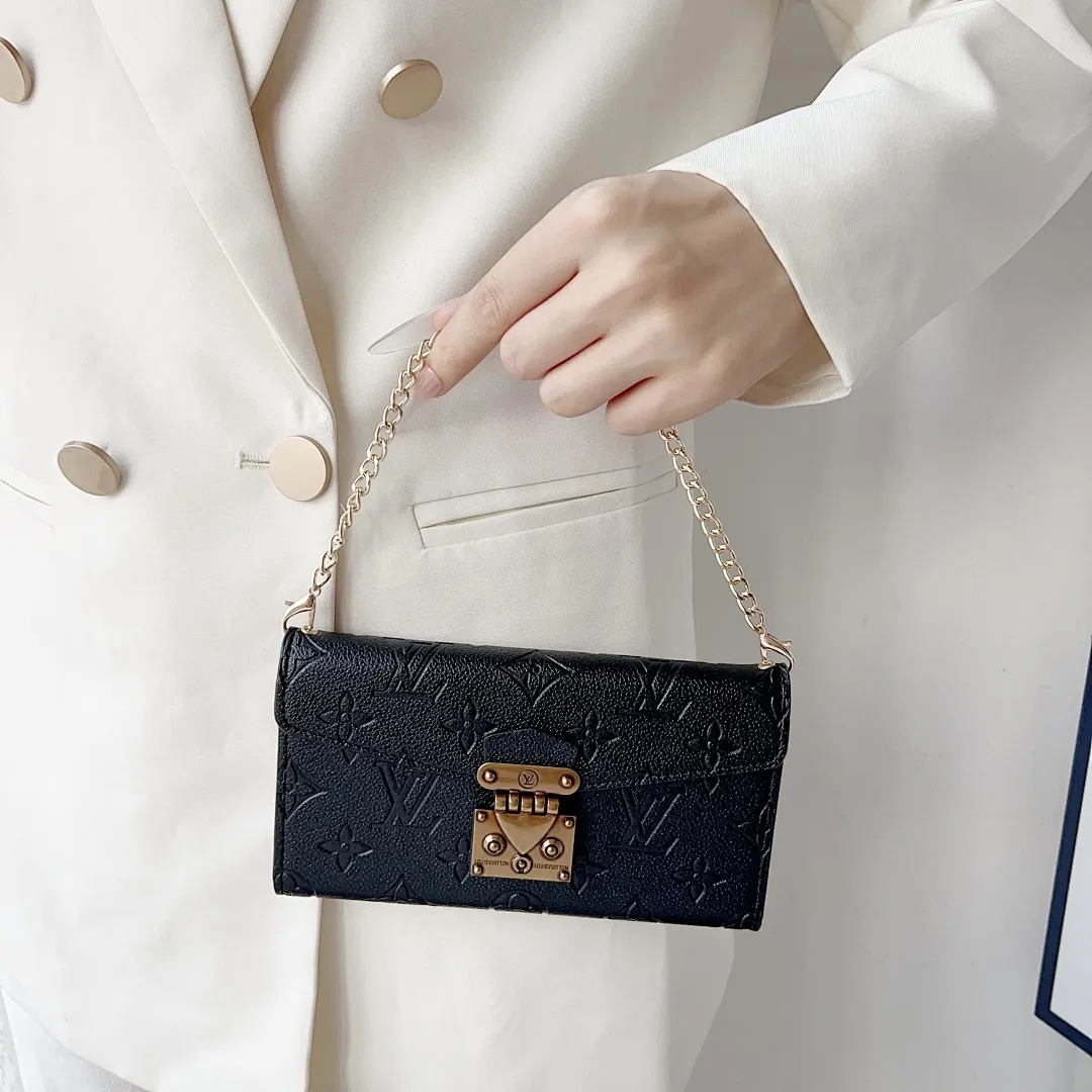 LV 三折皮套 压印花 挂绳+手链+丝巾手腕绳(苹果7-17PM,三星型号S22-S26U)