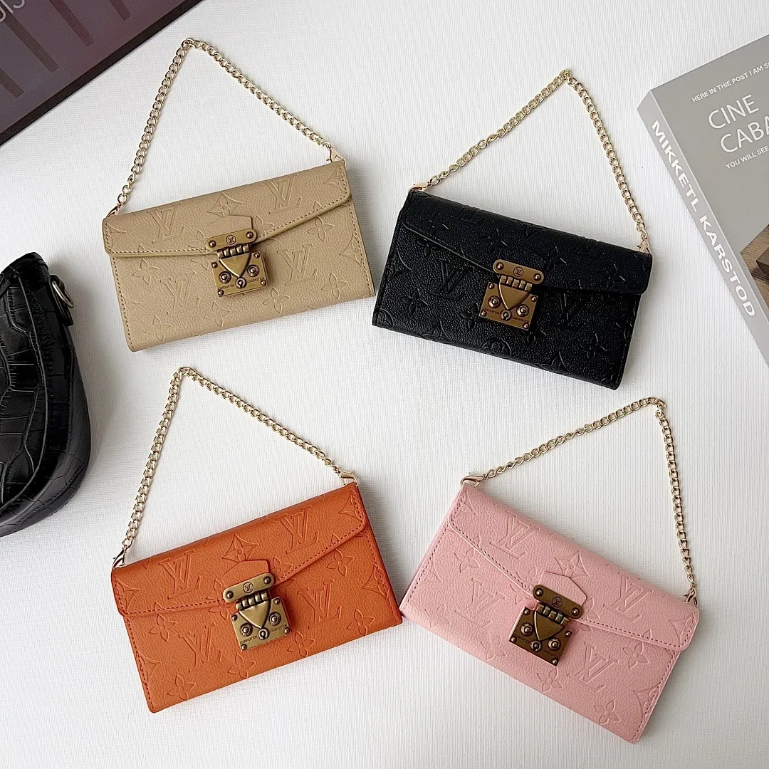 LV 三折皮套 压印花 挂绳+手链+丝巾手腕绳（苹果7-17PM,三星型号S22-S26U)