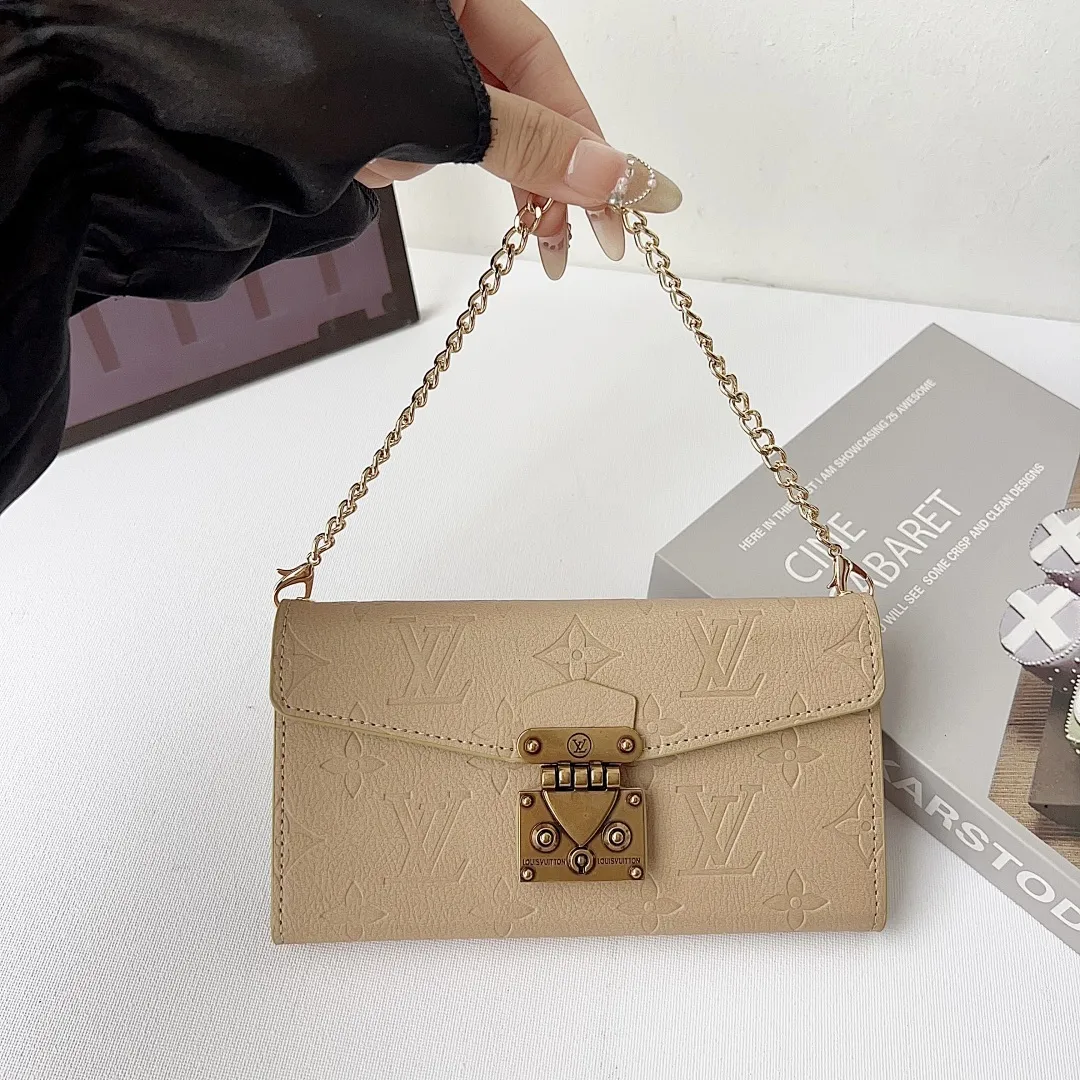 LV 三折皮套 压印花 挂绳+手链+丝巾手腕绳（苹果7-17PM,三星型号S22-S26U)