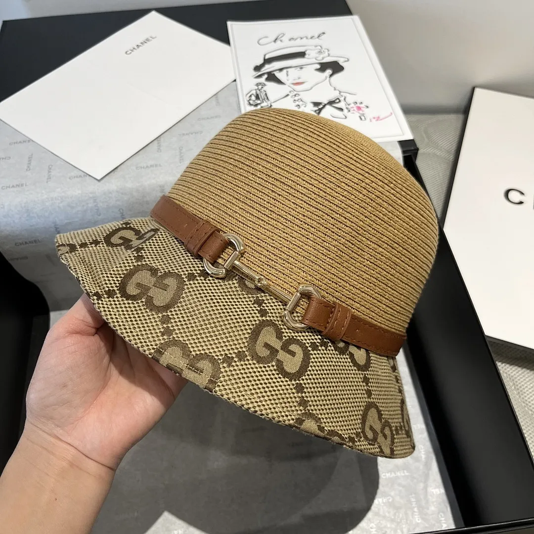 Gucci古琦皮带款草帽，细草盆帽