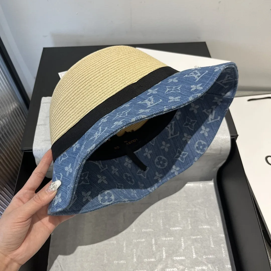 Lv新款草帽,拉菲草制作,拼老花面料