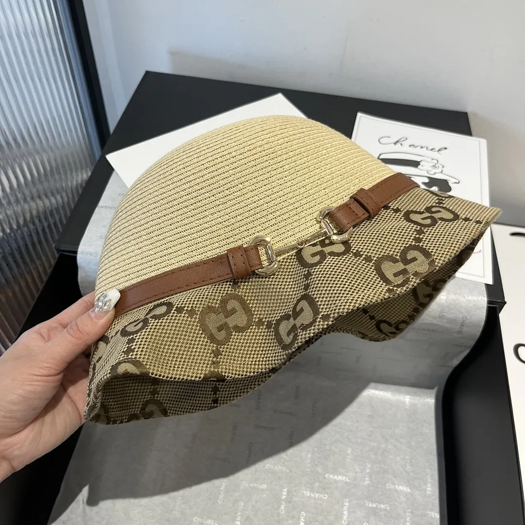 Gucci古琦皮带款草帽,细草盆帽