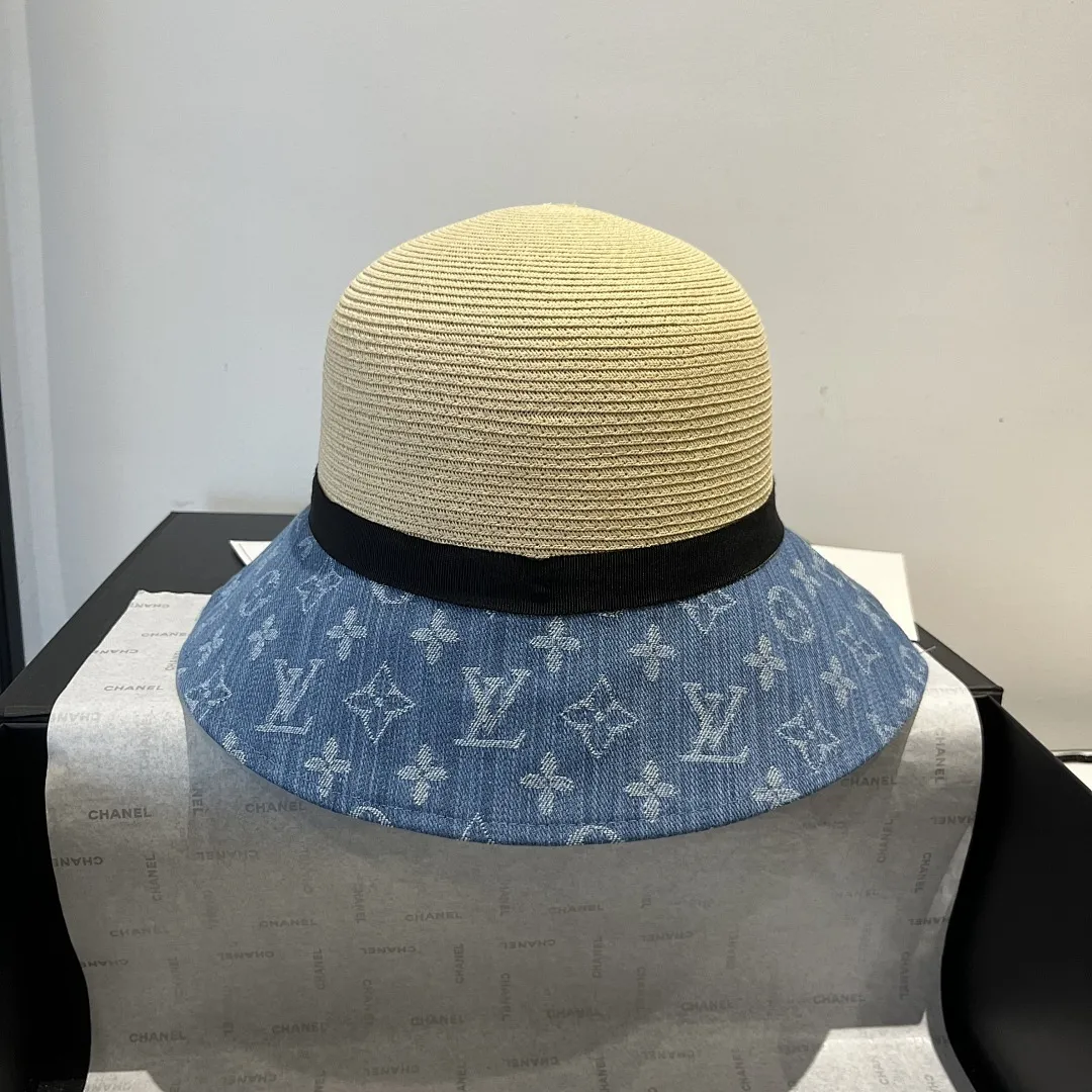 Lv新款草帽，拉菲草制作，拼老花面料
