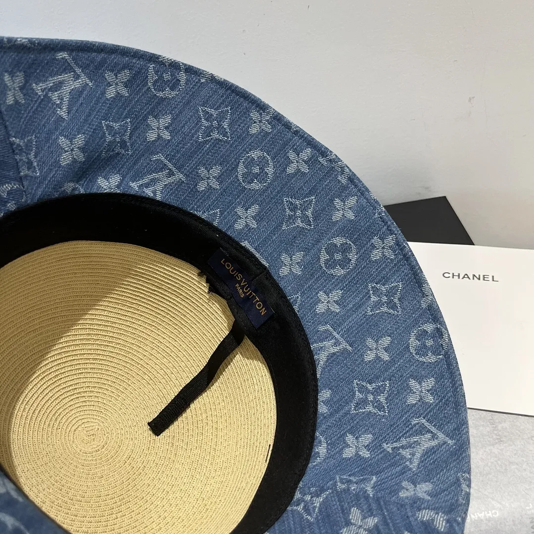 Lv新款草帽，拉菲草制作，拼老花面料