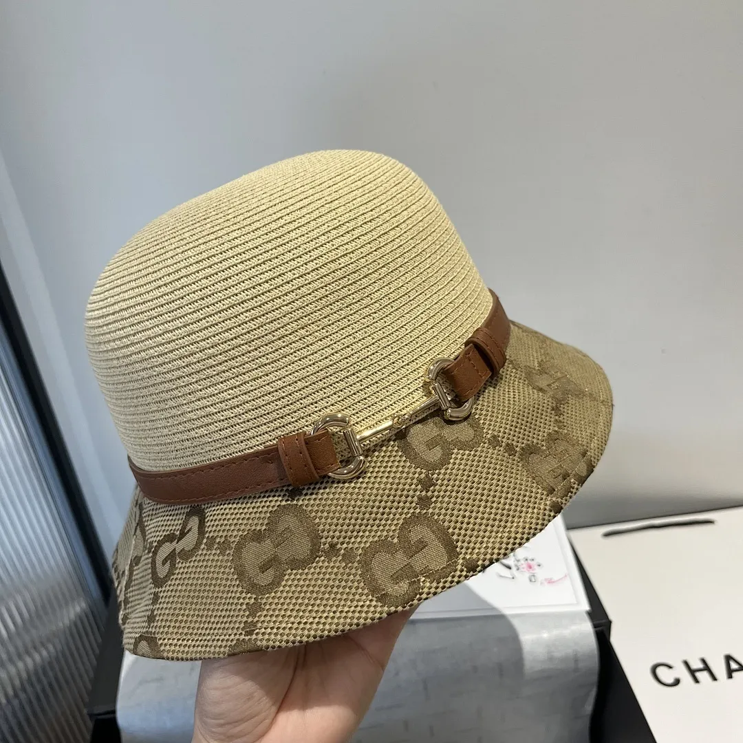 Gucci古琦皮带款草帽，细草盆帽