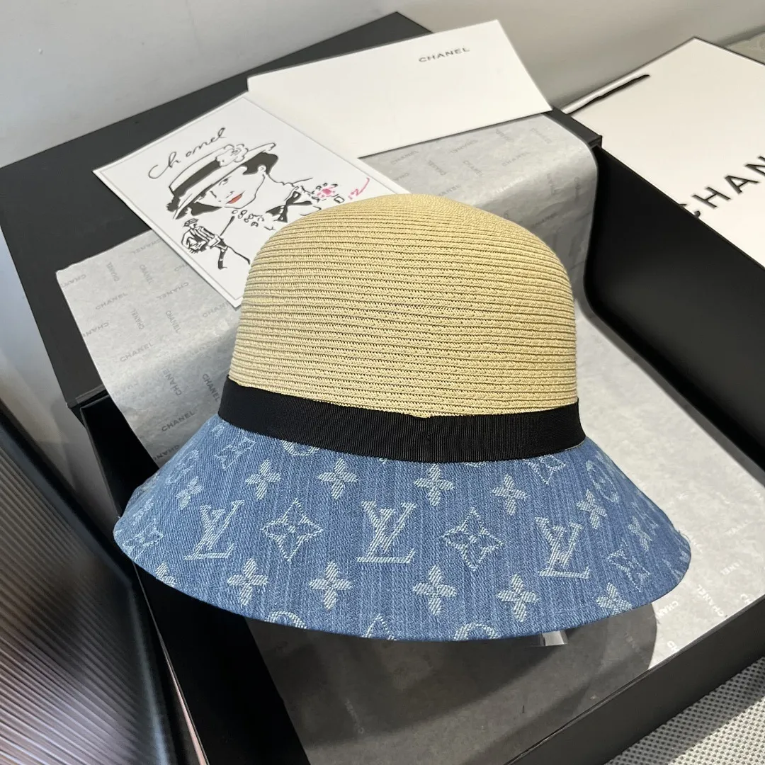 Lv新款草帽，拉菲草制作，拼老花面料