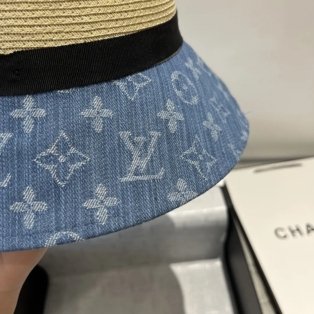 Lv新款草帽,拉菲草制作,拼老花面料