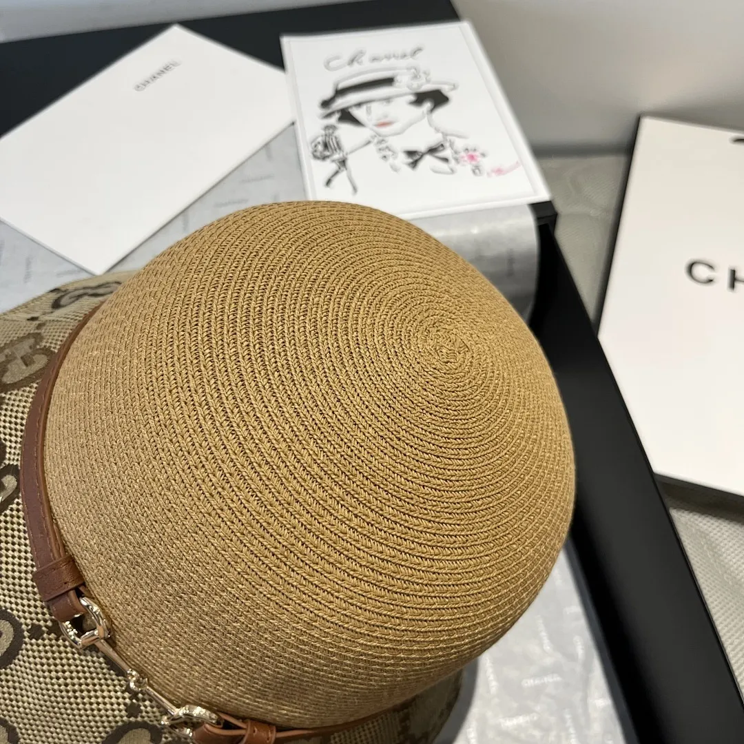 Gucci古琦皮带款草帽，细草盆帽