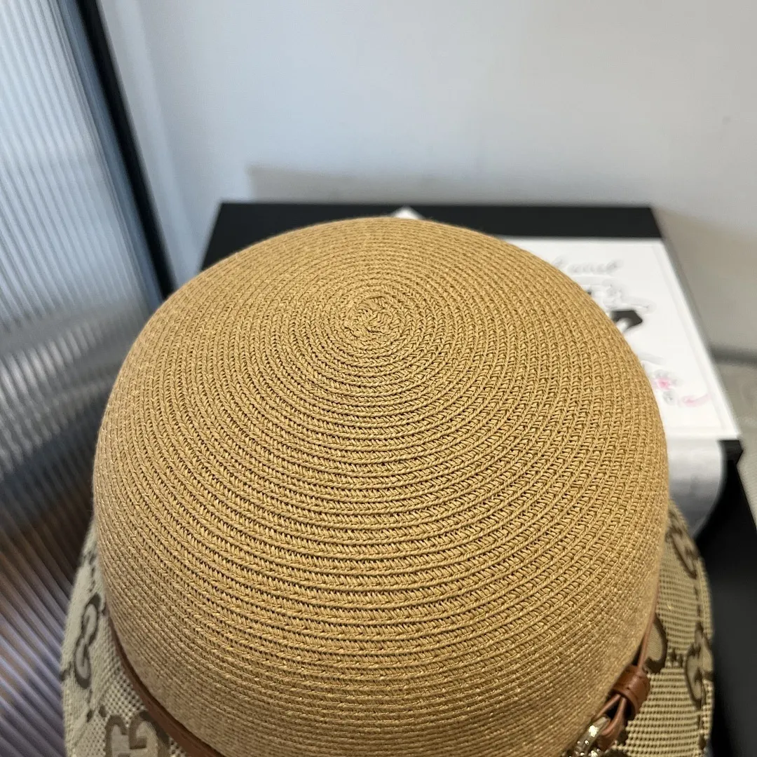 Gucci古琦皮带款草帽，细草盆帽