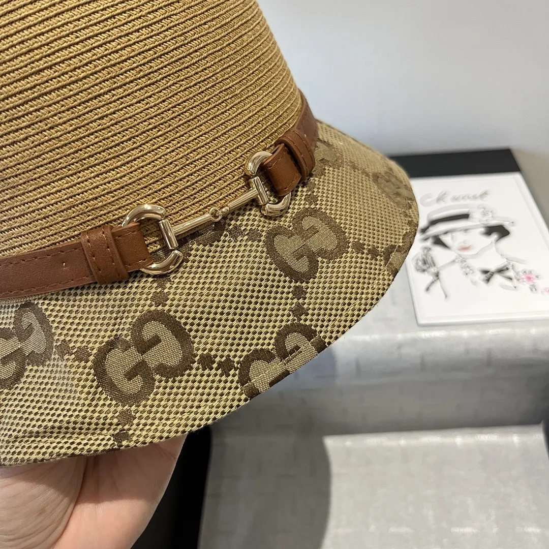 Gucci古琦皮带款草帽,细草盆帽