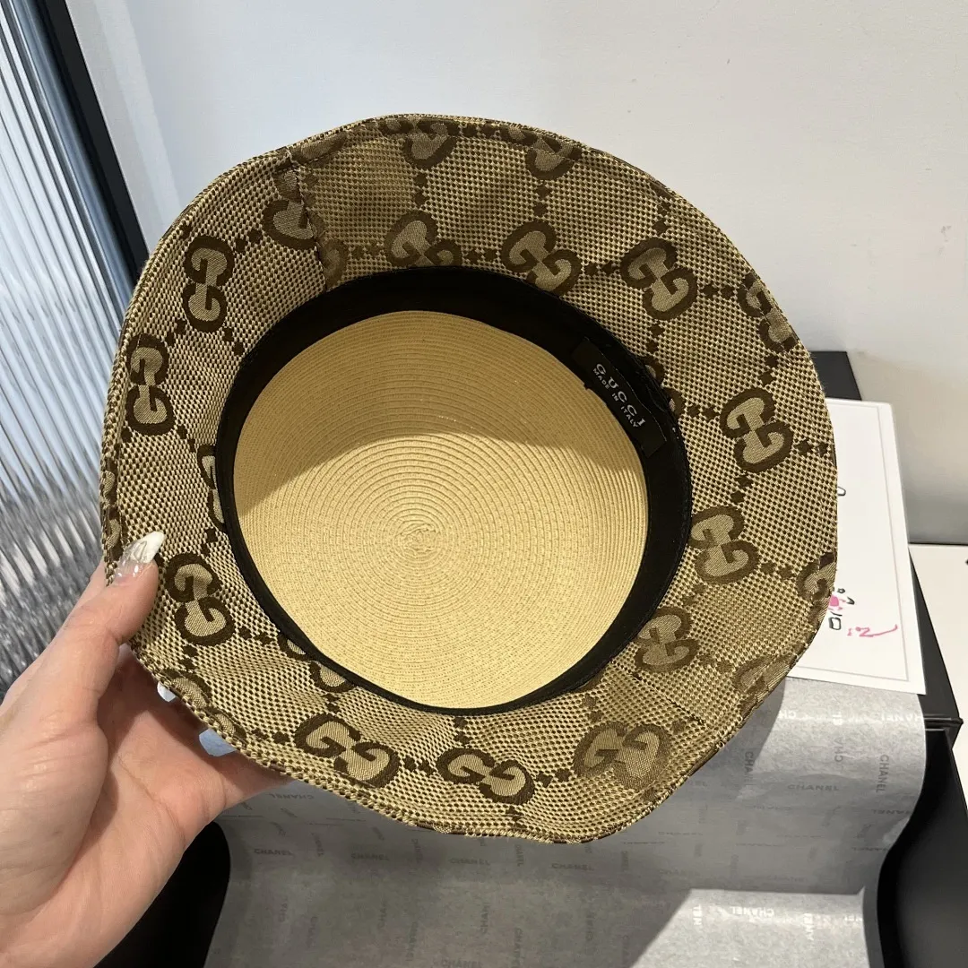 Gucci古琦皮带款草帽，细草盆帽