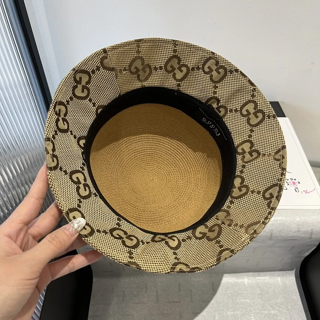 Gucci古琦皮带款草帽，细草盆帽