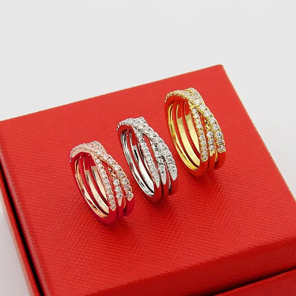 P45Cartier 卡地亚戒指Etincelle De系列 三环交叉满钻戒指 亚金电镀18K金 微镶高碳钻size6789 戒指2751359534